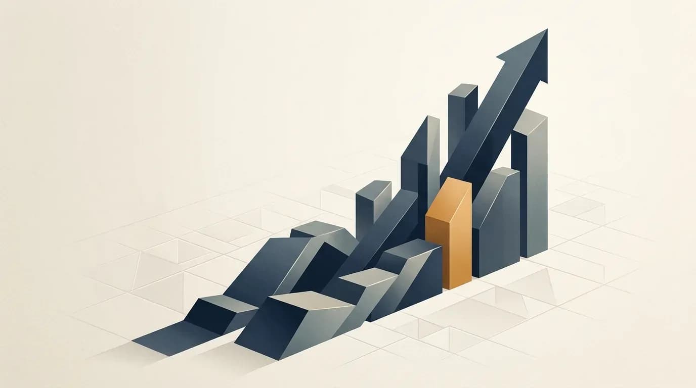 Illustration of an ascending bar chart with an upward arrow representing rapid revenue growth