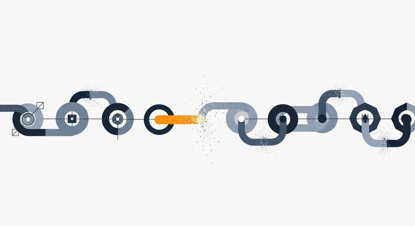Illustration of a supply chain with a highlighted vulnerable link