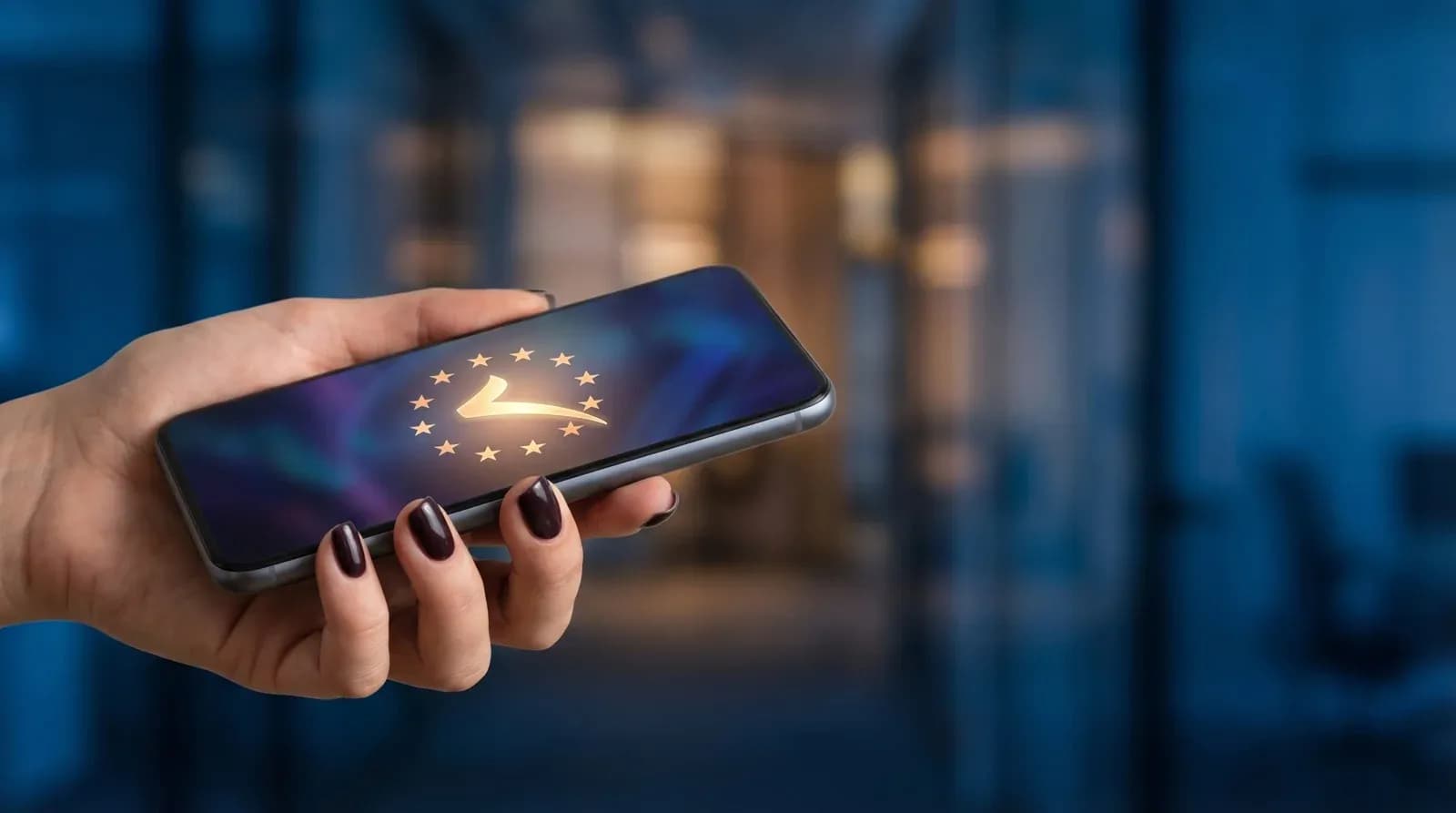 Smartphone displaying EU stars and age verification check