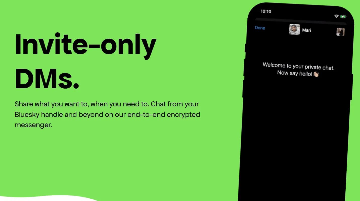 Germ encrypted messenger app interface showing invite-only DMs on Bluesky