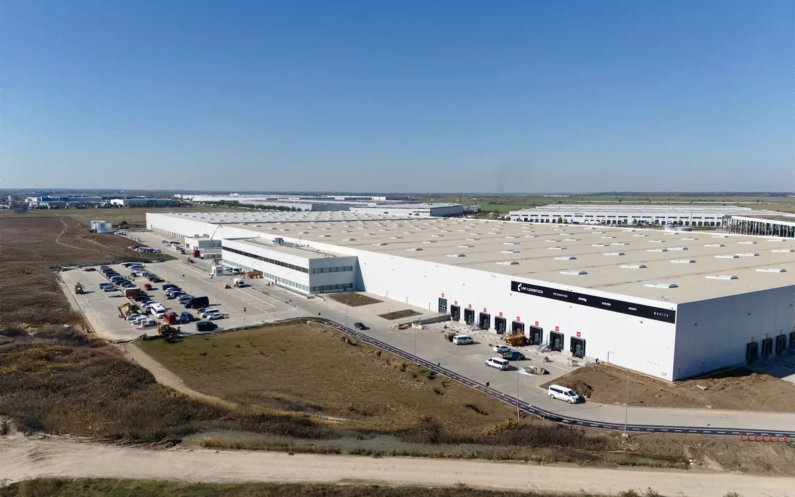 Aerial view of LPP Logistics e-commerce fulfillment centre near Bucharest, Romania