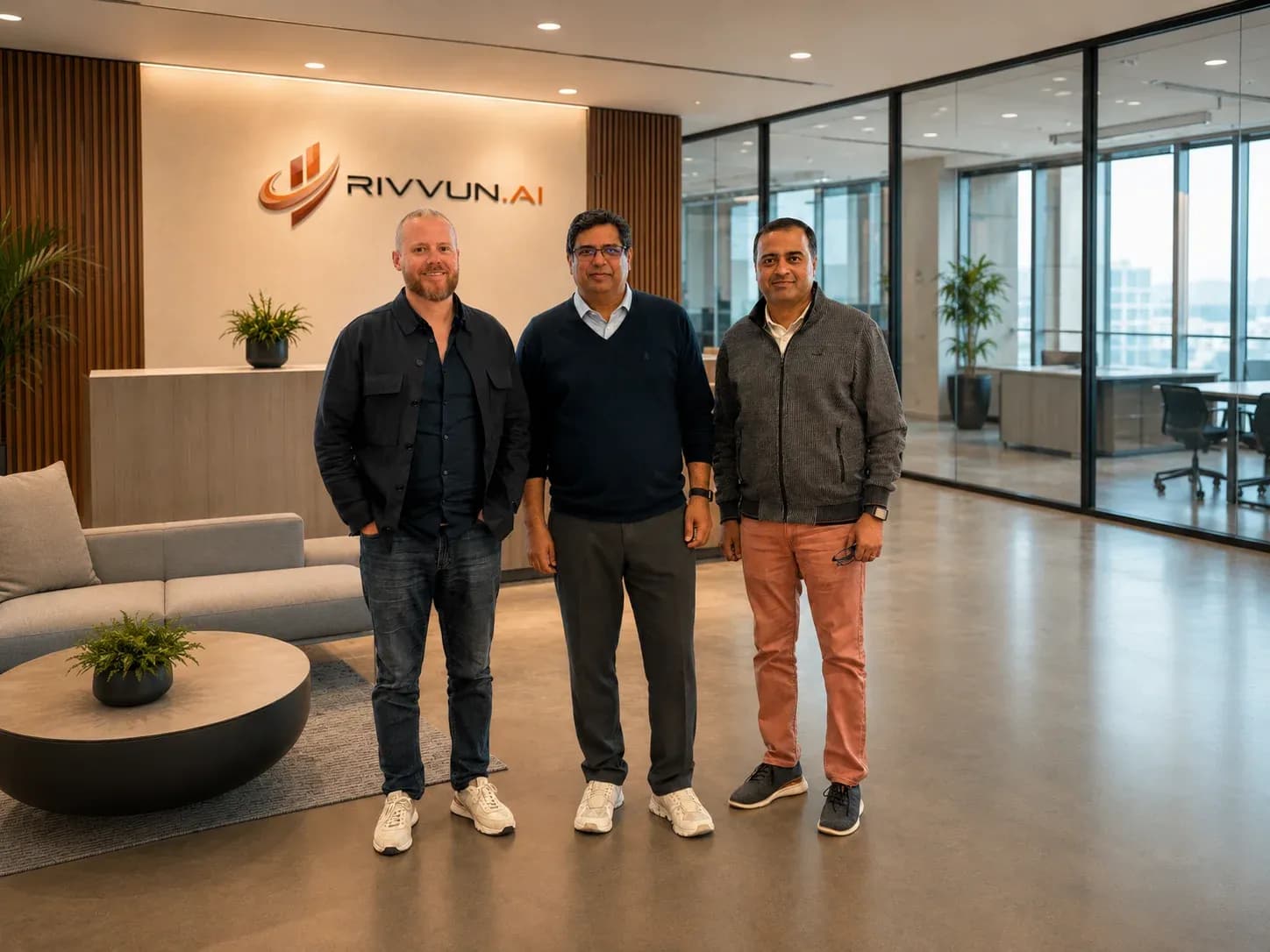 Rivvun AI founders Patrick Linton, Anand Veerkar and Niranjan Umarane at the company's office
