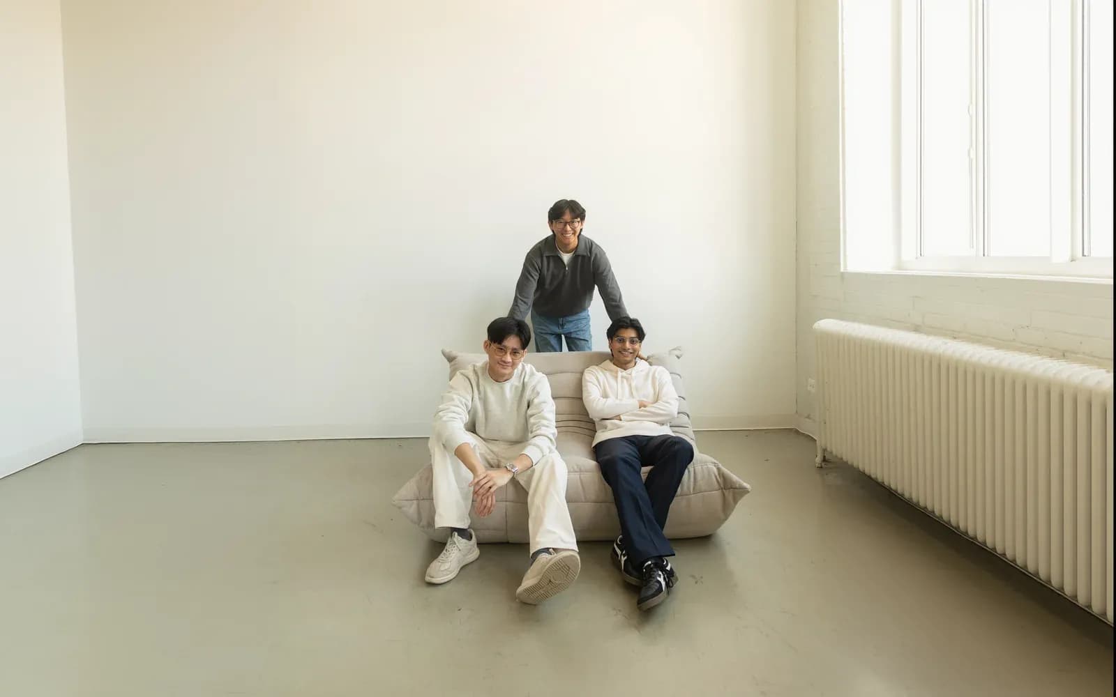 Space co-founders Jason Zhao (standing), Matthew Ao and Arihant Bapna in a San Francisco studio loft