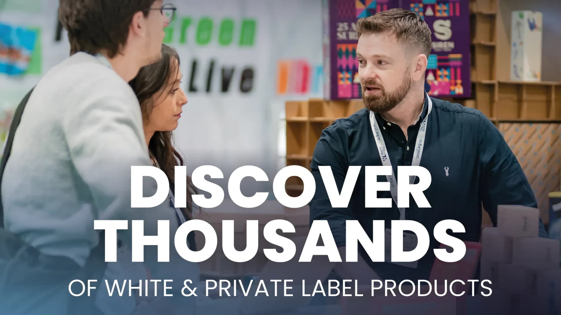 Visitors talking to an exhibitor at the White & Private Label Expo, ExCeL London
