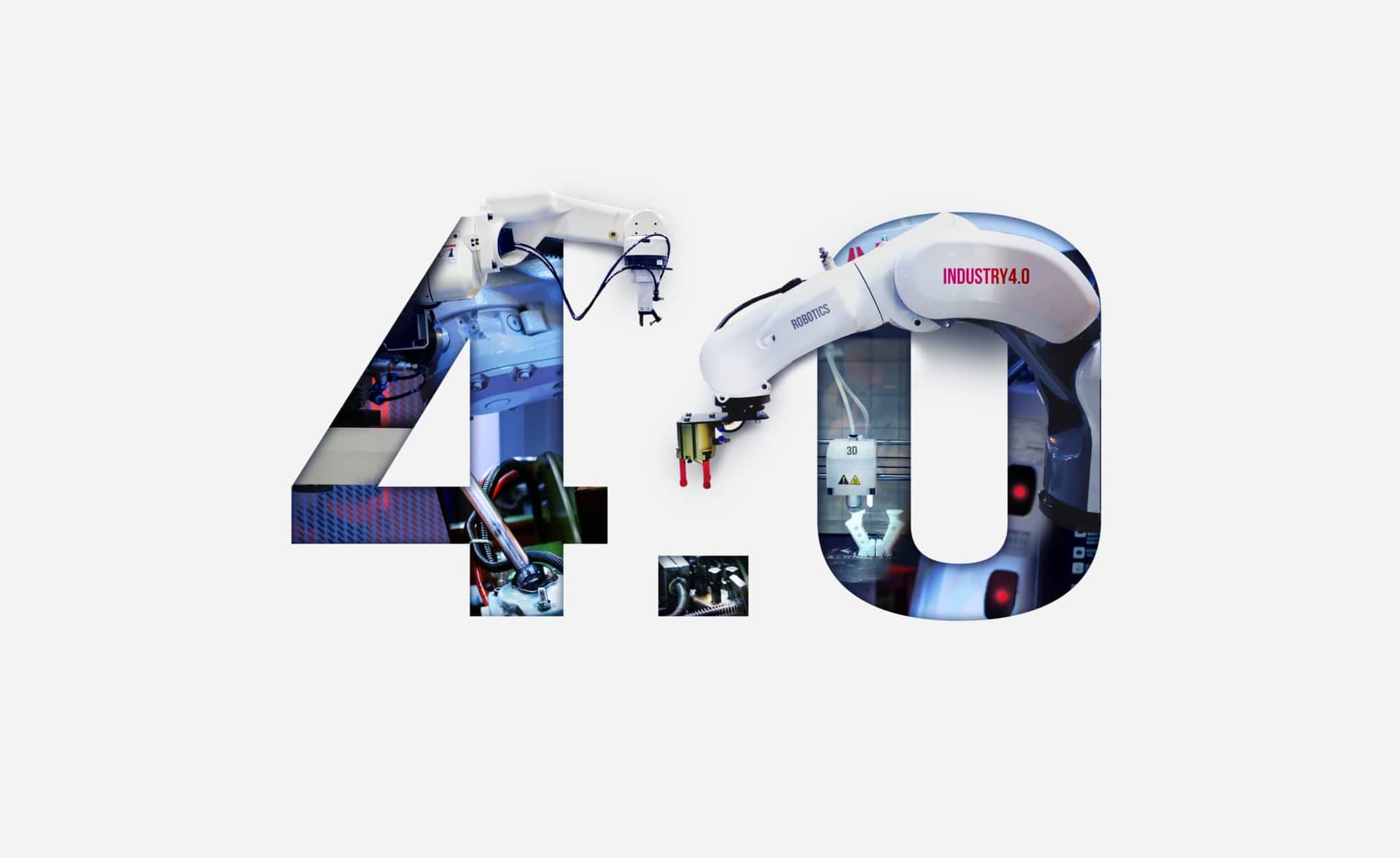 Industry 4.0 double exposure concept. 3D printing, Automation, Robotic arm and Autonomous industrial technology.