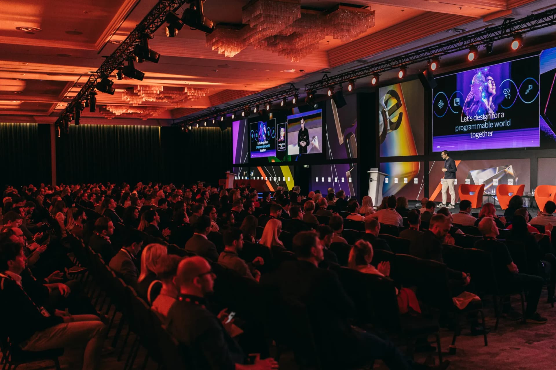 Delegates watching a main-stage session at the Merchant Payments Ecosystem conference in Berlin