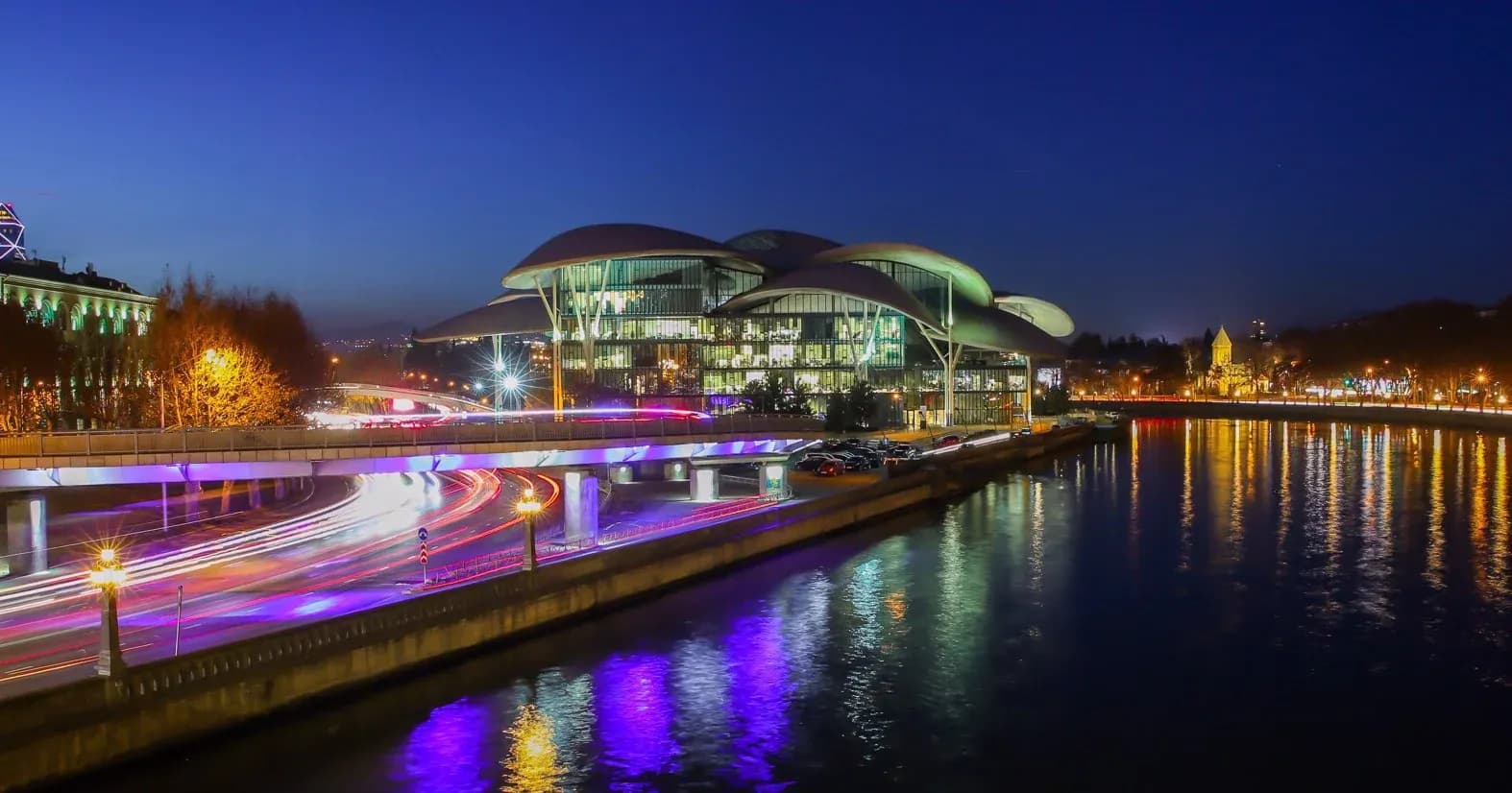 Night view of the riverside in Tbilisi, Georgia