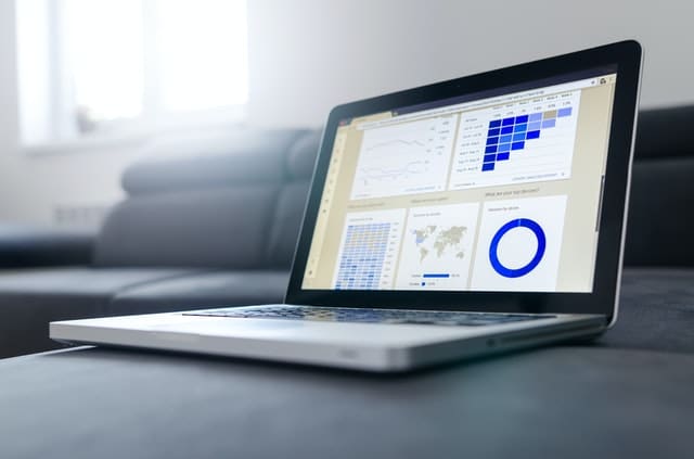 Laptop displaying analytics and seo information