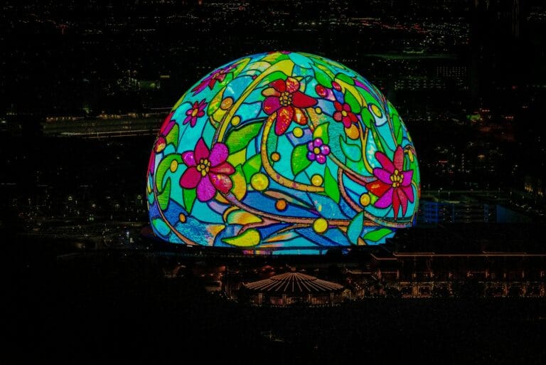 Event Marketing Set for £1.3 Trillion Valuation as Industry Embraces AI and Immersive Experiences 4 A glowing floral dome illuminated at night.